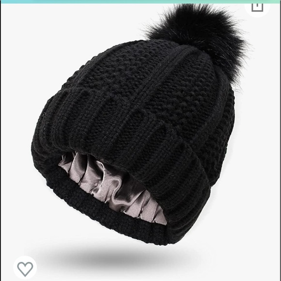 Accessories - - Winter Satin Lined Beanies Slouchy Cable Knit Faux Fur Pompom Cuffed Hats